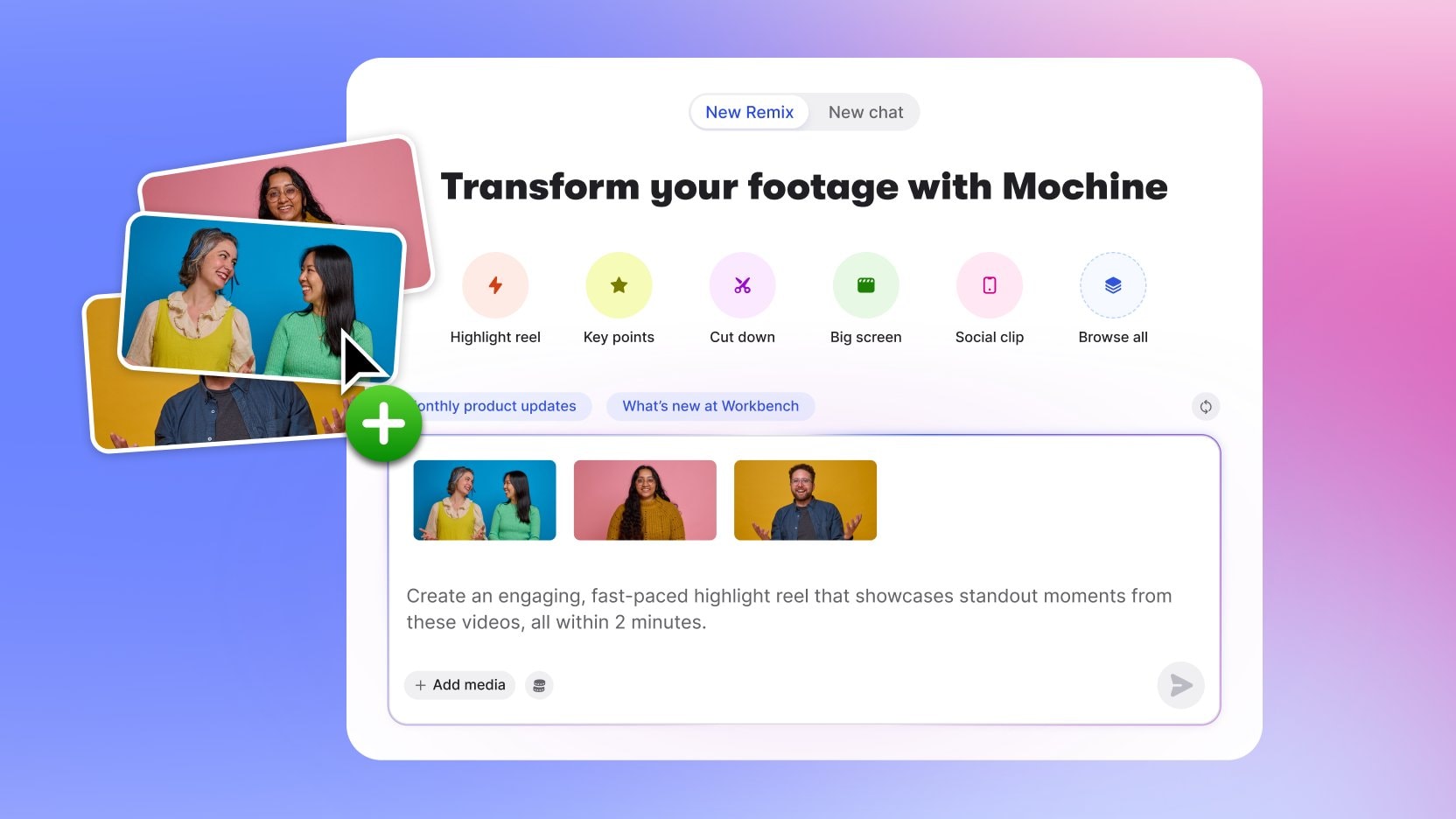 Mochine creating a video edit from a text prompt.